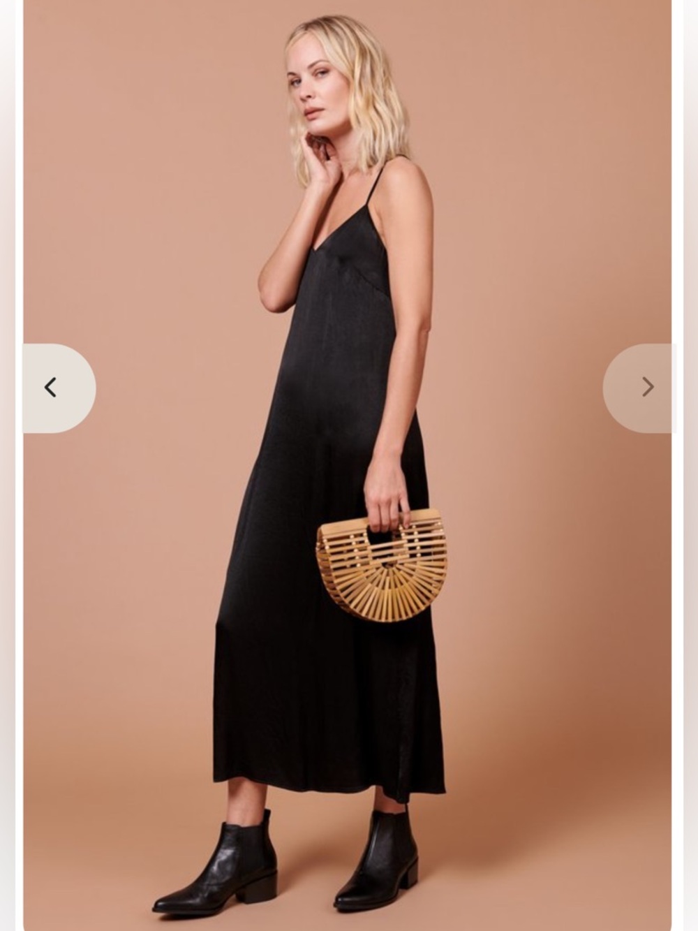 NWT Whimsy + Row Jade Slip Dress in Satin Black Size S Cami Crisscross Back